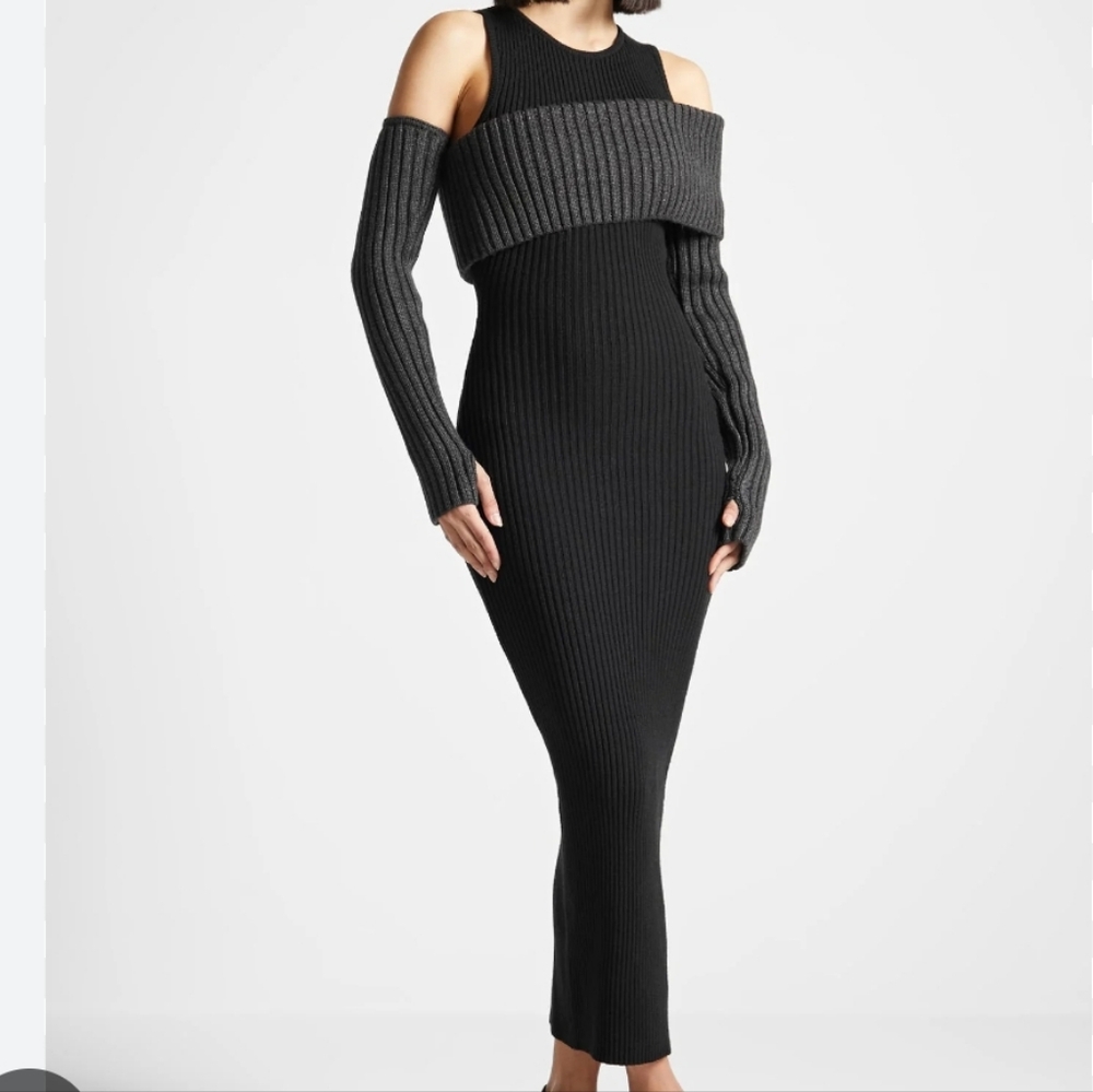 Overlay Knitted Midaxi Dress Black& Gray
